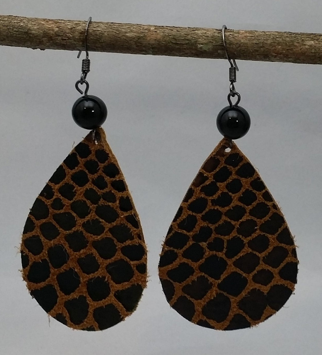 Snakeskin Drop Earrings with Obsidian