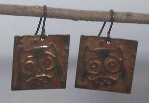 Cute Copper Embossed & Patina Owl Earrings