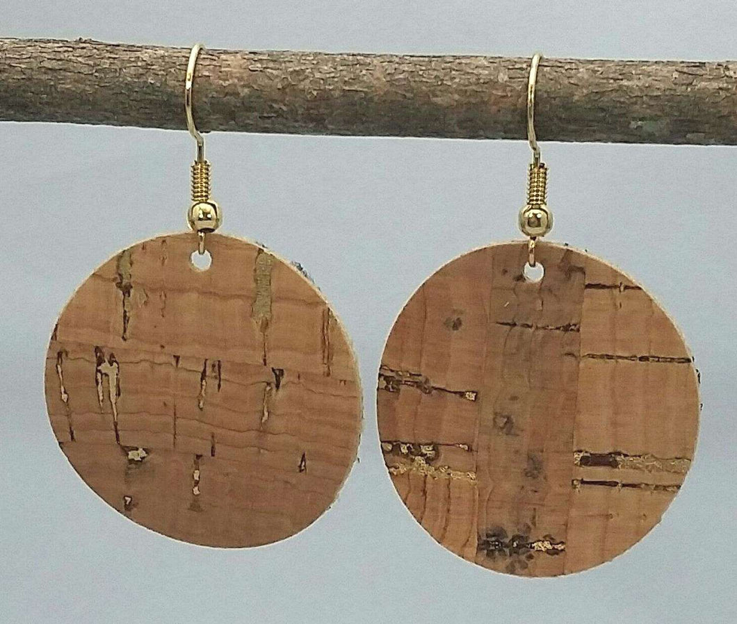Gold Streaked Cork Circle Earrings