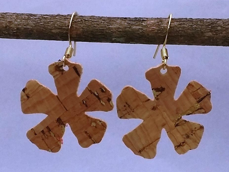 Gold Streaked Cork Flower Earrings