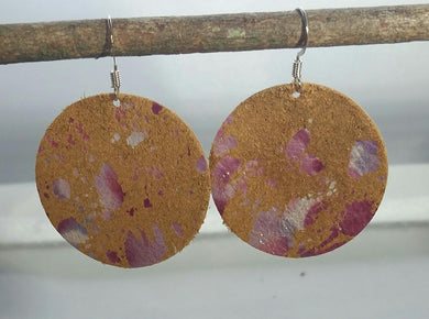 Hand Painted Leather Circle Earrings