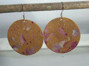 Hand Painted Leather Circle Earrings