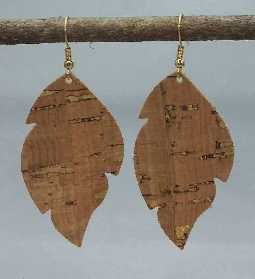 Large Gold Streaked Cork Earrings