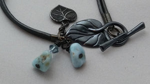Patina & Embossed Stone on Leather with Larimar