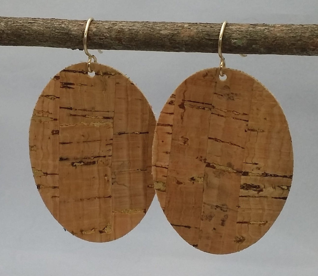 Large Cork Oval Earrings on Goldfilled