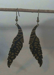 Embossed and Gold Patina Feather Earrings