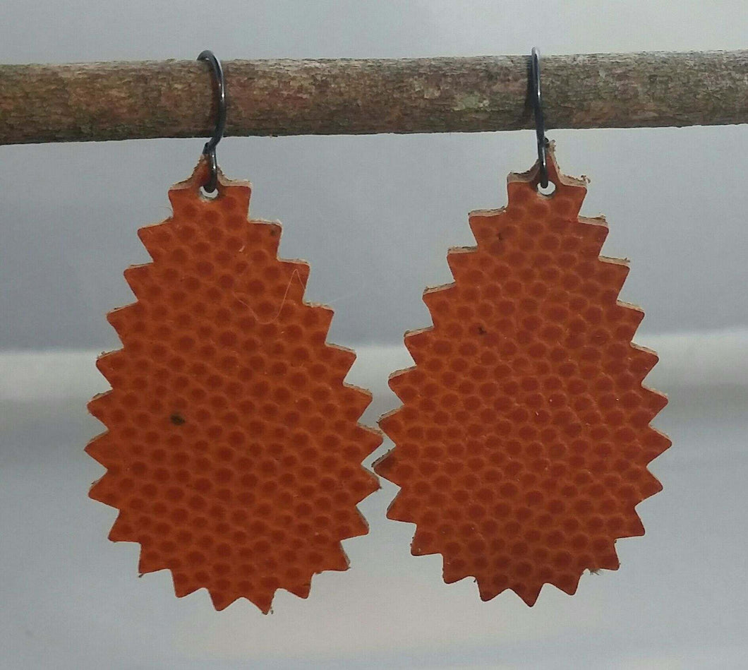 Orange Textured Fancy Cut Leather Earrings