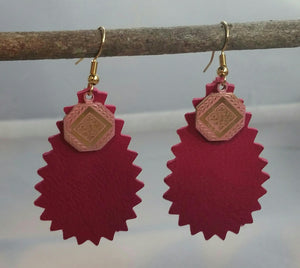 Pink Fancy Cut Leather Earrings with Pink Vintaj Dangle