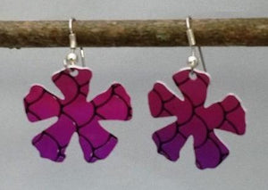 Purple and Black Faux Snakeskin Flower Earrings