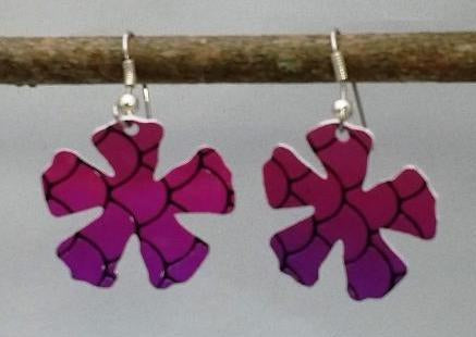 Purple and Black Faux Snakeskin Flower Earrings