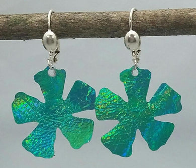 Shiny Turquoise Leather Flower Earrings