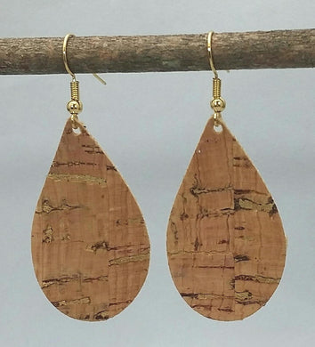Small Gold Streaked Cork Drop Earrings