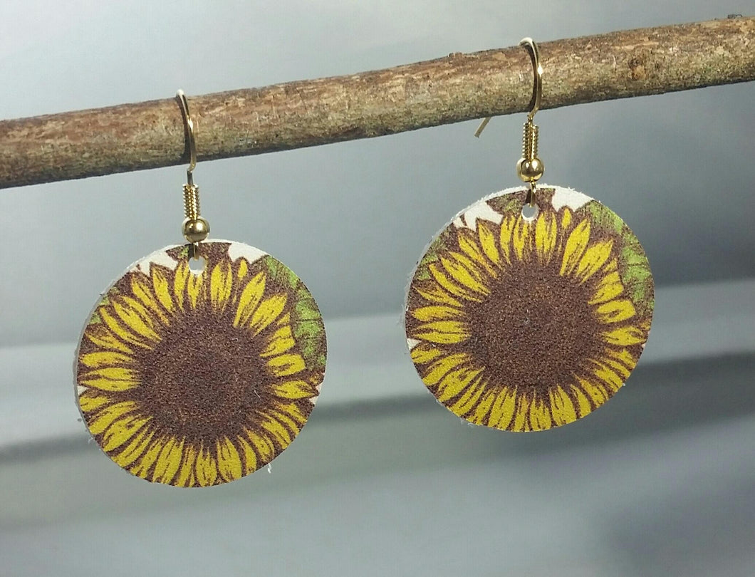 Cute Sunflower Faux Leather Circle Earrings