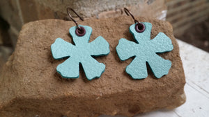 Turquoise Riveted Leather Flower Earrings