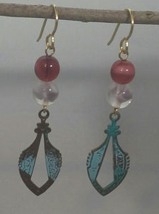 Vintaj Patina Dangle with Czech Glass Earrings
