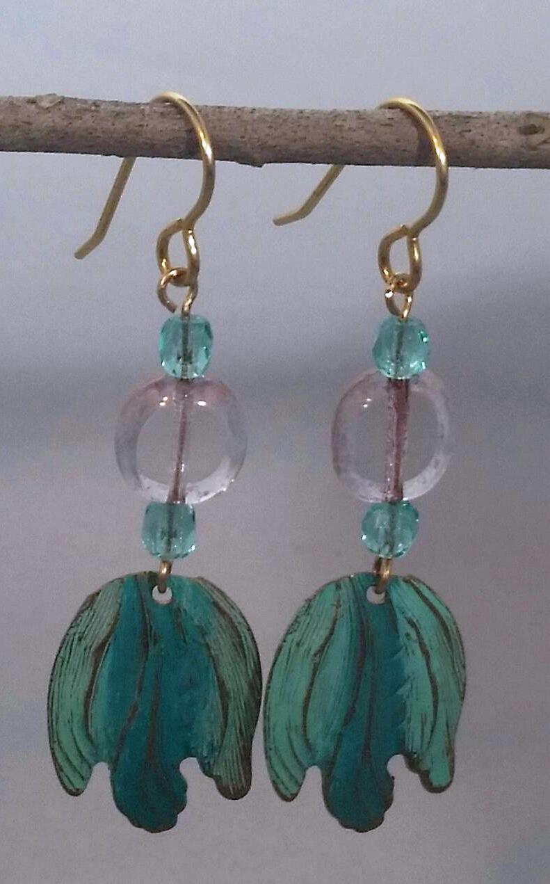 Vintaj Patina Flowers with Czech Glass Earrings I