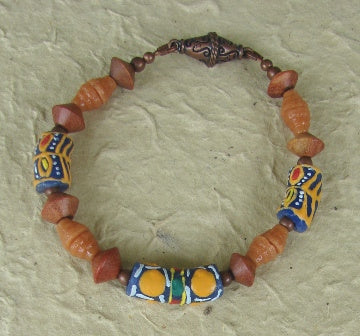Yellow, Blue & Green African Krobo Bead Bracelet & Earring Set